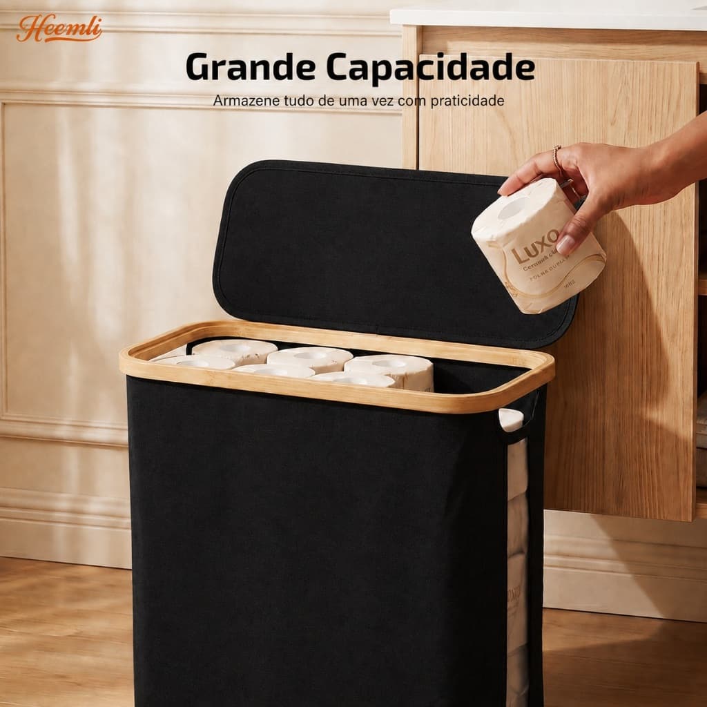 Heemli Cesto Organizador para Papel Higiênico com Tampa Banheiro Quarto