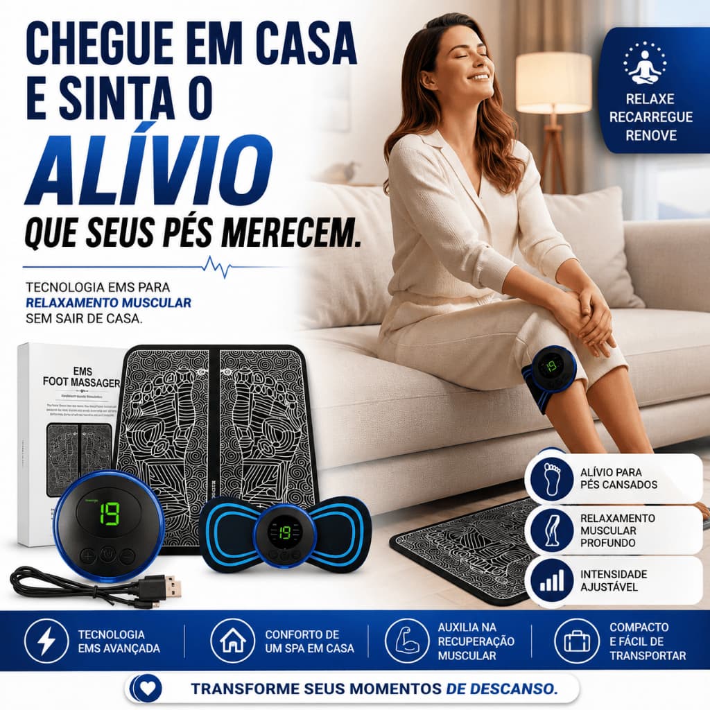 Massageador Elétrico EMS para Pés e Corpo Kit Completo Recarregável Alívio de Dores Musculares Relaxamento