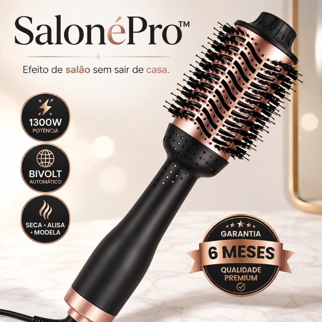 Escova Secadora SalonéPro 1300W Bivolt Seca Alisa Modela Cabelos Profissional