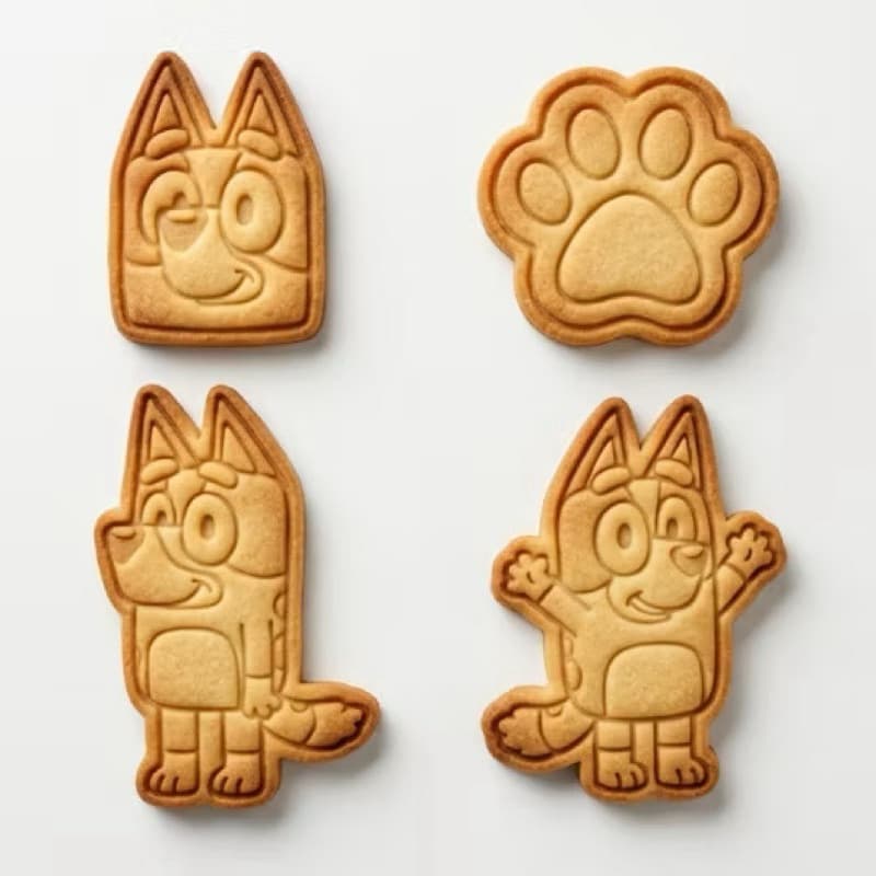 Kit 4 Cortadores carimbos Biscoito Bolacha Pasta Americana Cookie Bluey  Puxador Massinha de modelar