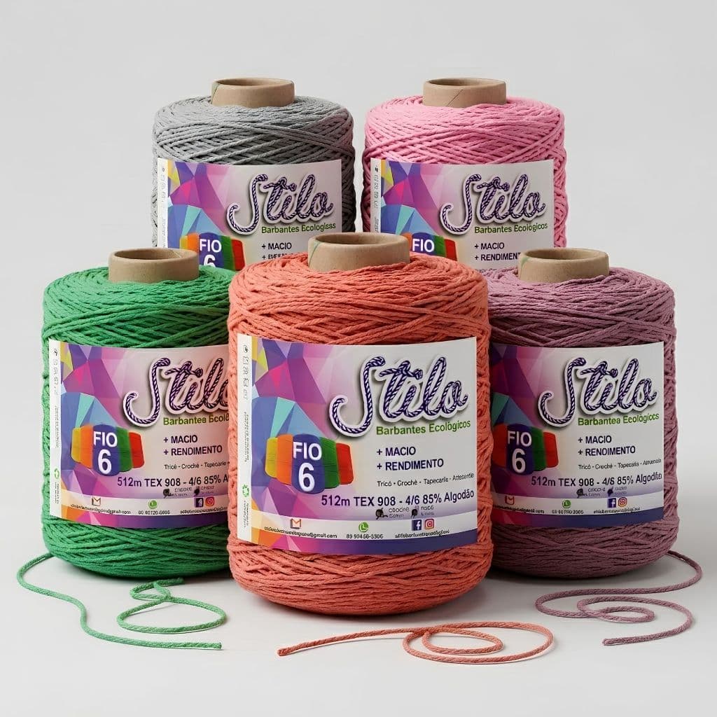 Barbante Stilo Nº6 512m Tex 908 | 85% Algodão Para Crochê Tricô Tapeçaria Artesanato