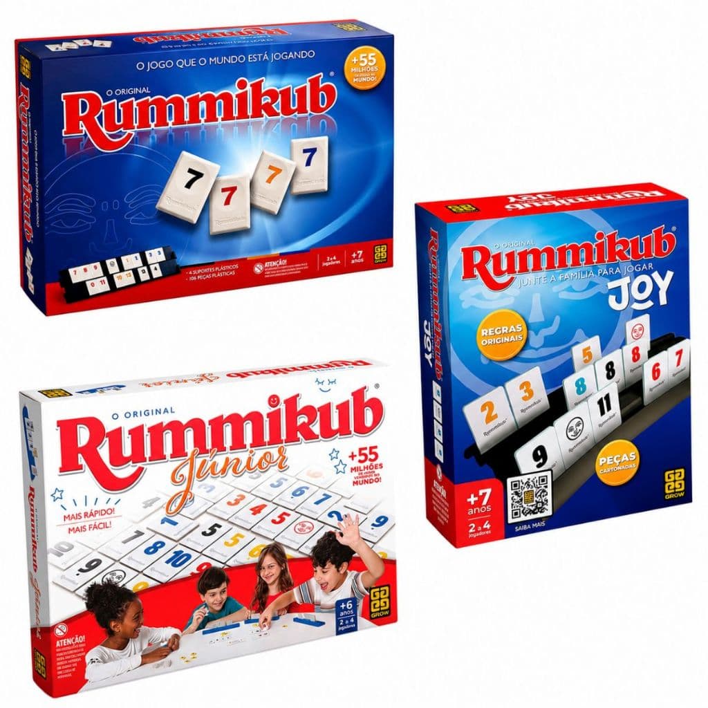 Jogo de Tabuleiro Rummikub Original, Junior e Joy, Jogo para Família e Amigos, Original - Grow