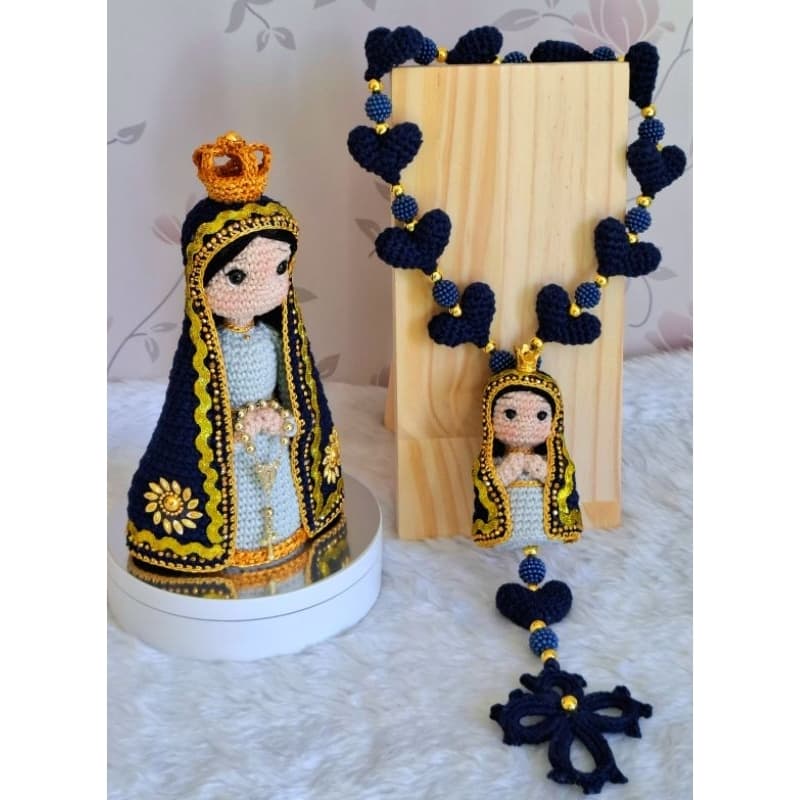kit Nossa Senhora Aparecida +Terço amigurumi Crochê(Personalizado)