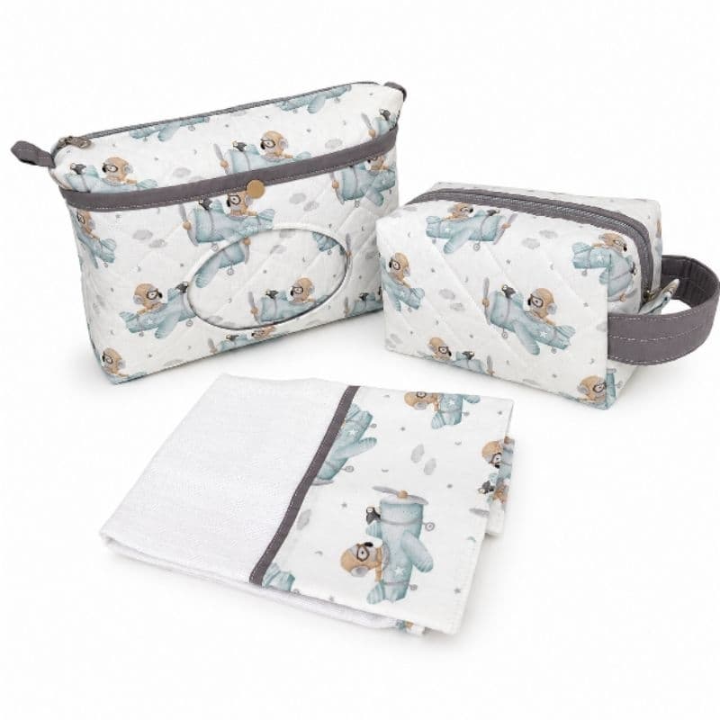kit organizador do bebê ,3  peças Necesserie  porta fraldas + necesserie farmacinha + uma  fralda de boca.enxoval bebê.