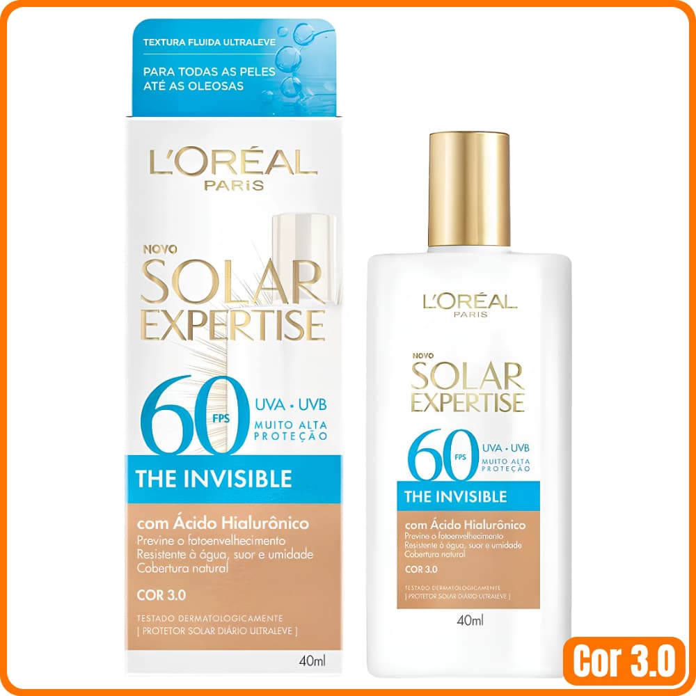 Protetor Solar Facial com Cor 3.0 Loreal Paris Solar Expertise The Invisible FPS60 com 40ml