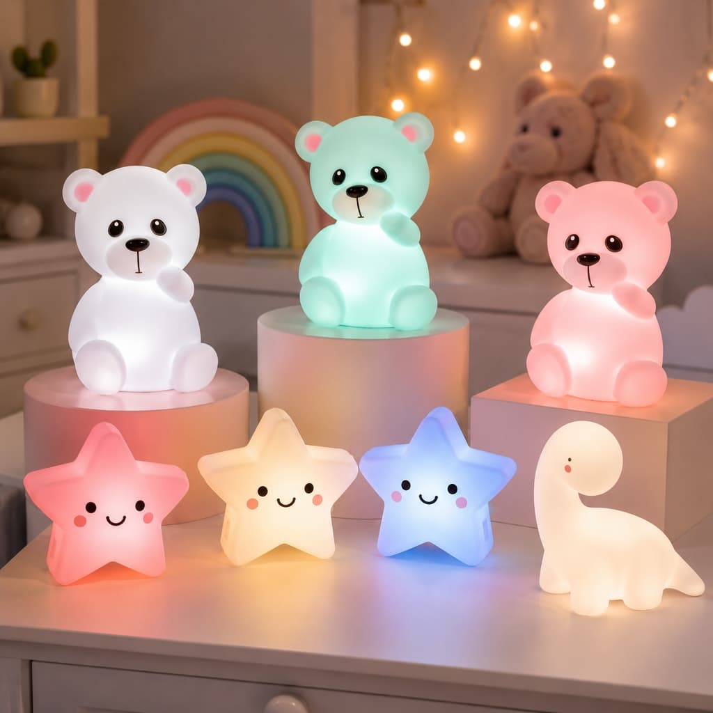 Luminária Infantil LED Decorativa Urso, Lua e Estrela , unicórnio, dinossauro– Luz Noturna ( aproximadamente 11 a 12 cm)