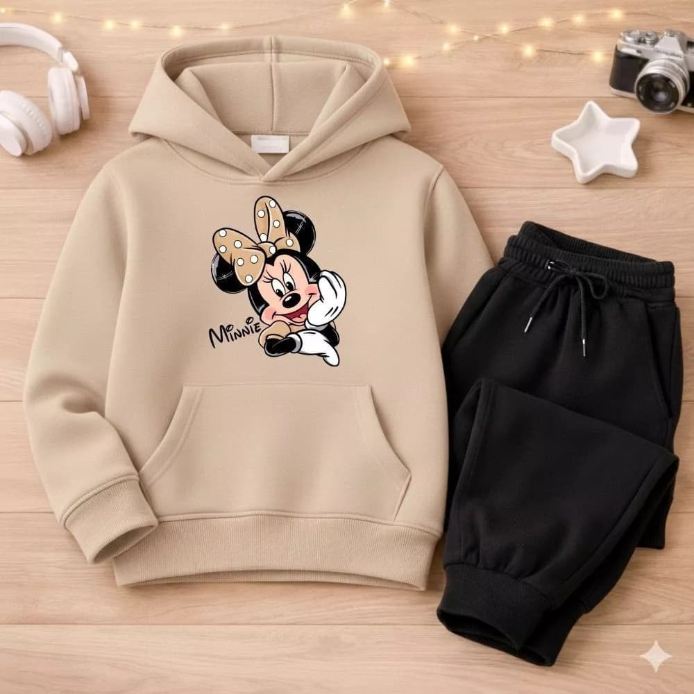 Conjunto Moletom Mine Infantil Menina com Capuz e Bolso Canguru – Agasalho de Frio Confortável 100% Algodão
