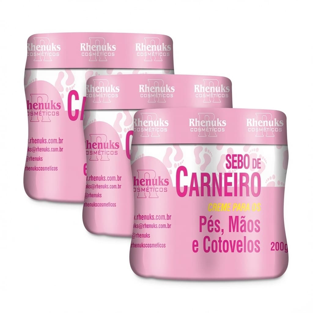 Kit 3 Creme Sebo De Carneiro Ureia 200g Hidratante -  Ressecamento e Rachaduras Pés, Mãos e Cotovelos