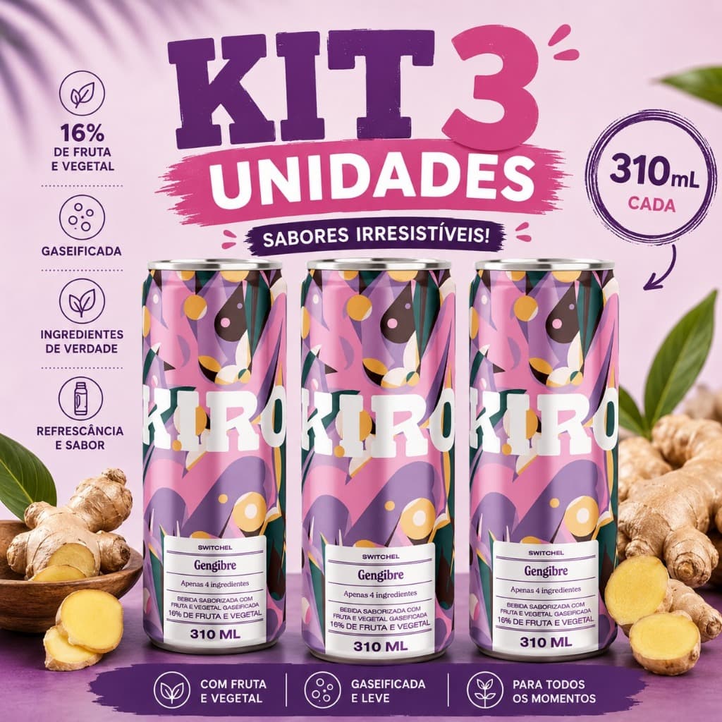 3x Kiro Bebida Gaseificada de Gengibre  310ml