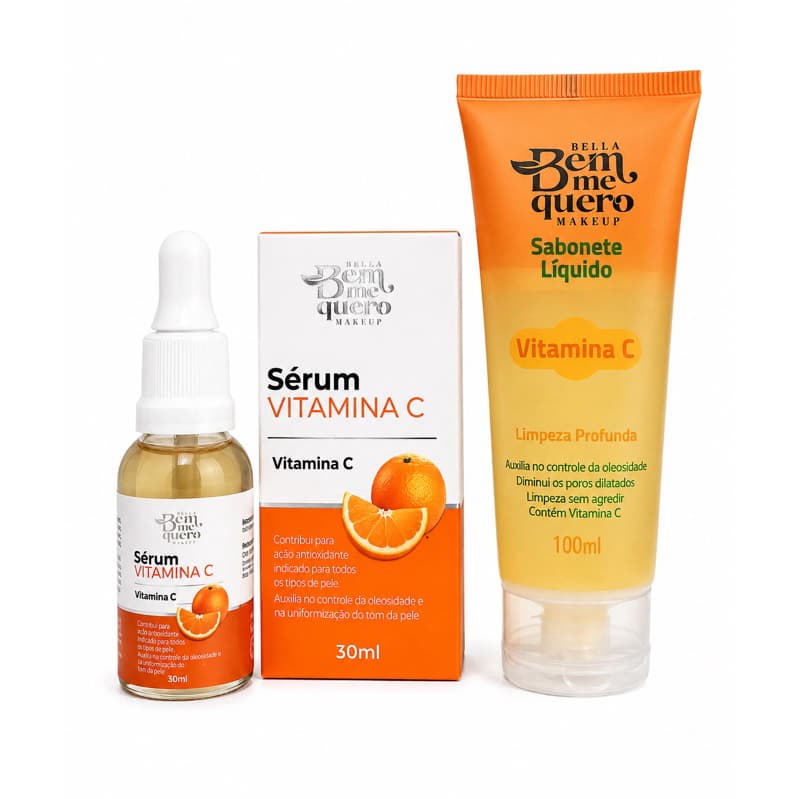 kit Facial Vitamina C - 2 Produtos | Sabonete Facial Vitamina C 100ml + Sérum Vitamina C 30ml | Bella Bem Me Quero