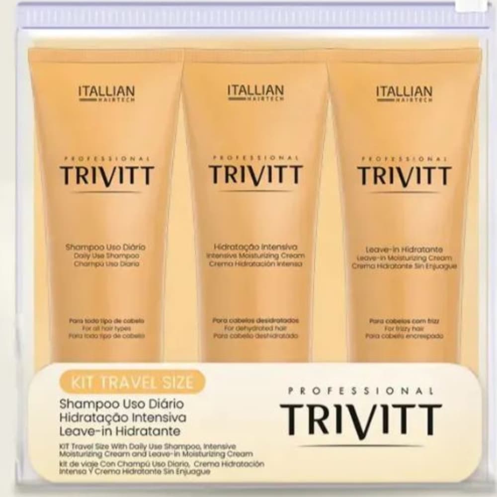 Kit Trivitt Travel Size Shampoo 50ml Hidratação 50g Leave-in Hidratante 50ml Itallian Hairtech Viagem
