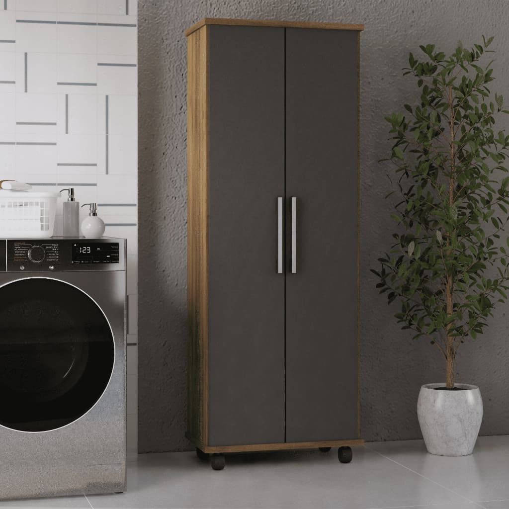 Novo Armário Multiuso 2 Portas com Prateleiras e Rodízios | Organizador para Lavanderia - Cozinha