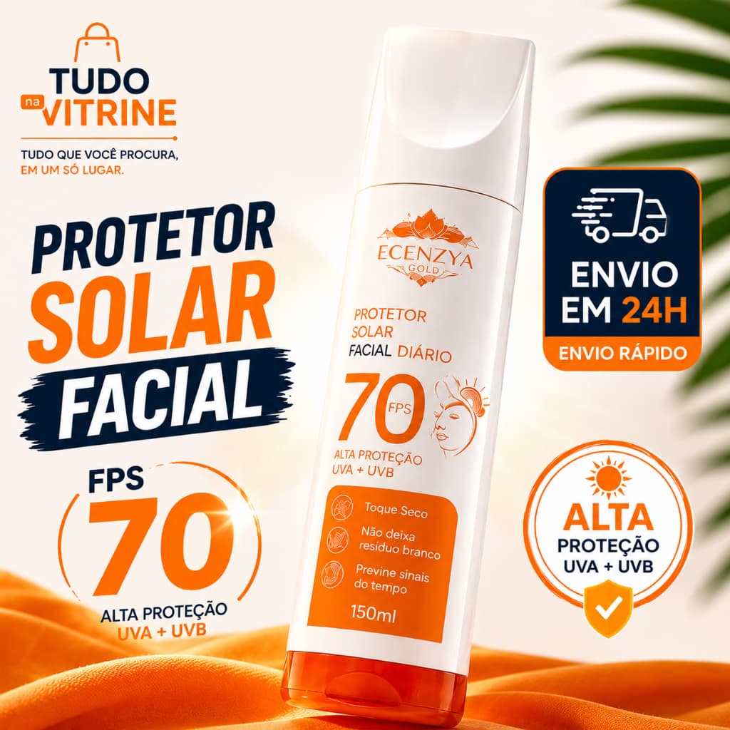 Protetor Solar Facial FPS70 Ecenzya Gold 150ml Toque Seco Sem Resíduo Branco