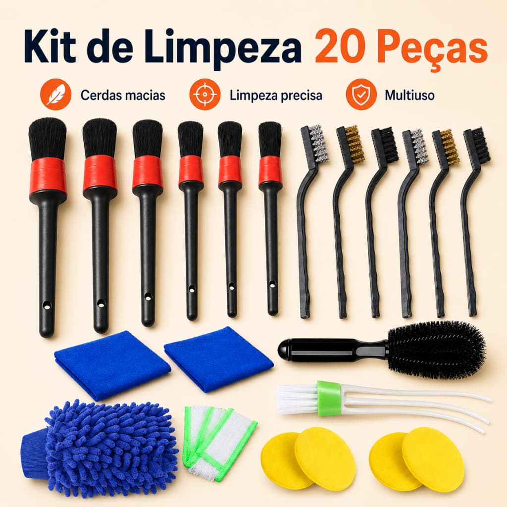 20 PCS Kit de Escovas de Limpeza de Carro Luvas de Lavagem de Carro