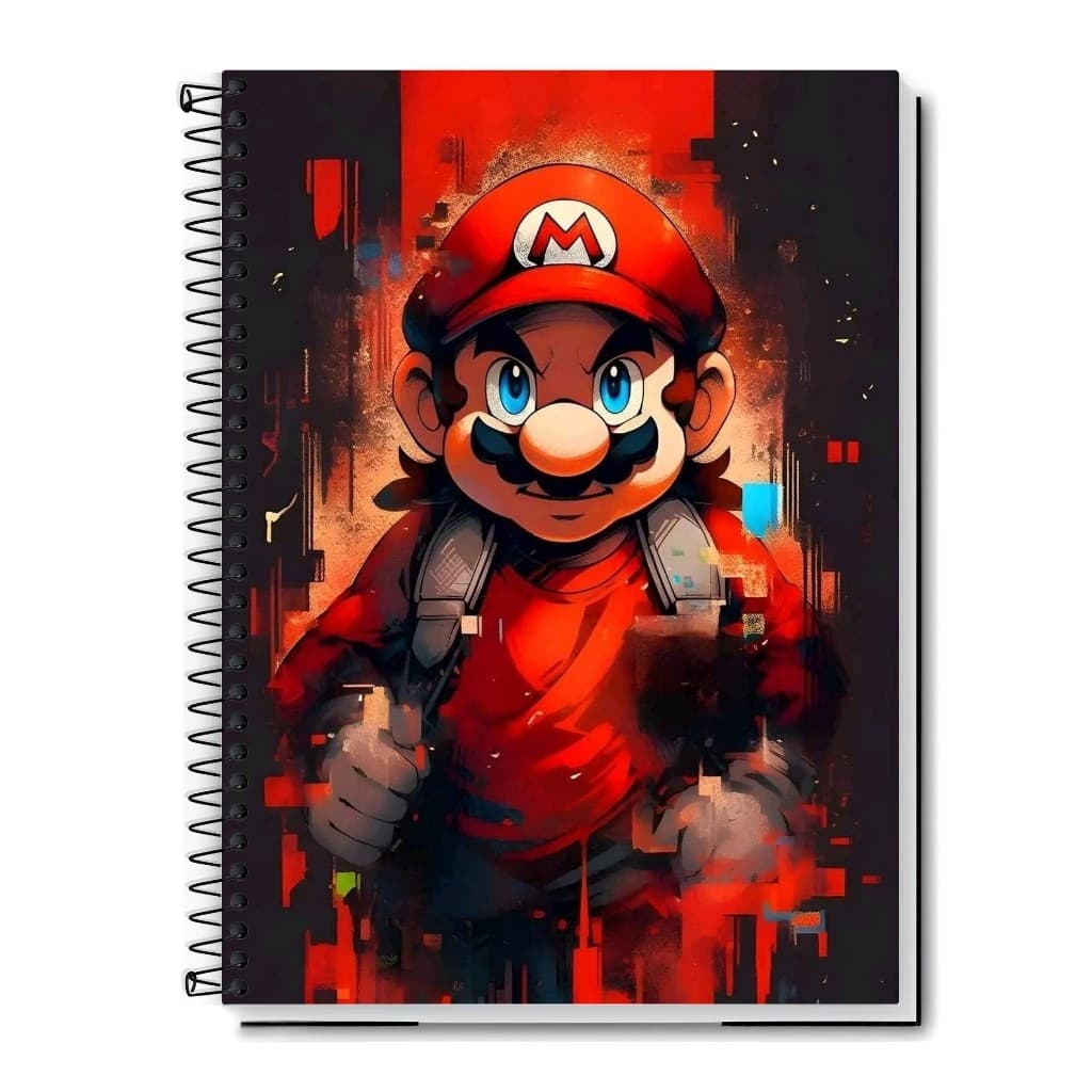 Caderno Super Mario | Mario Bros | Gamer Geek | Capa Dura & Espiral Resistente -1,10,15 e 20 Matérias | Jogos e Aventura