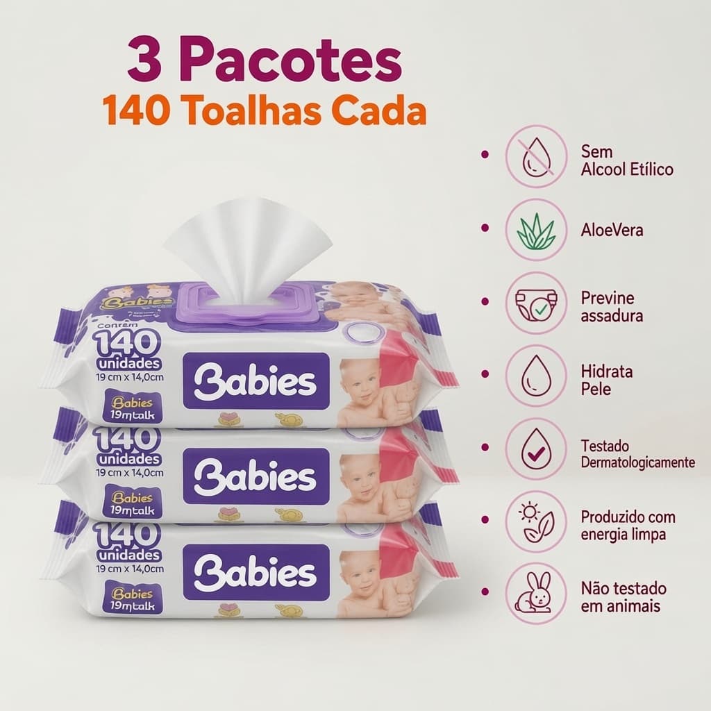 Toalhas Umedecidas Lenços Corpo 3 Pacotes com 140 cada Lenços Promoção Envio Imediato