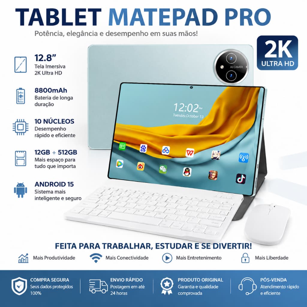 Combo Matepad pro Tablet: Teclado e Mouse | Tela de 12,8" | 12 GB de RAM 512 GB | WiFi/Bluetooth | Android 15