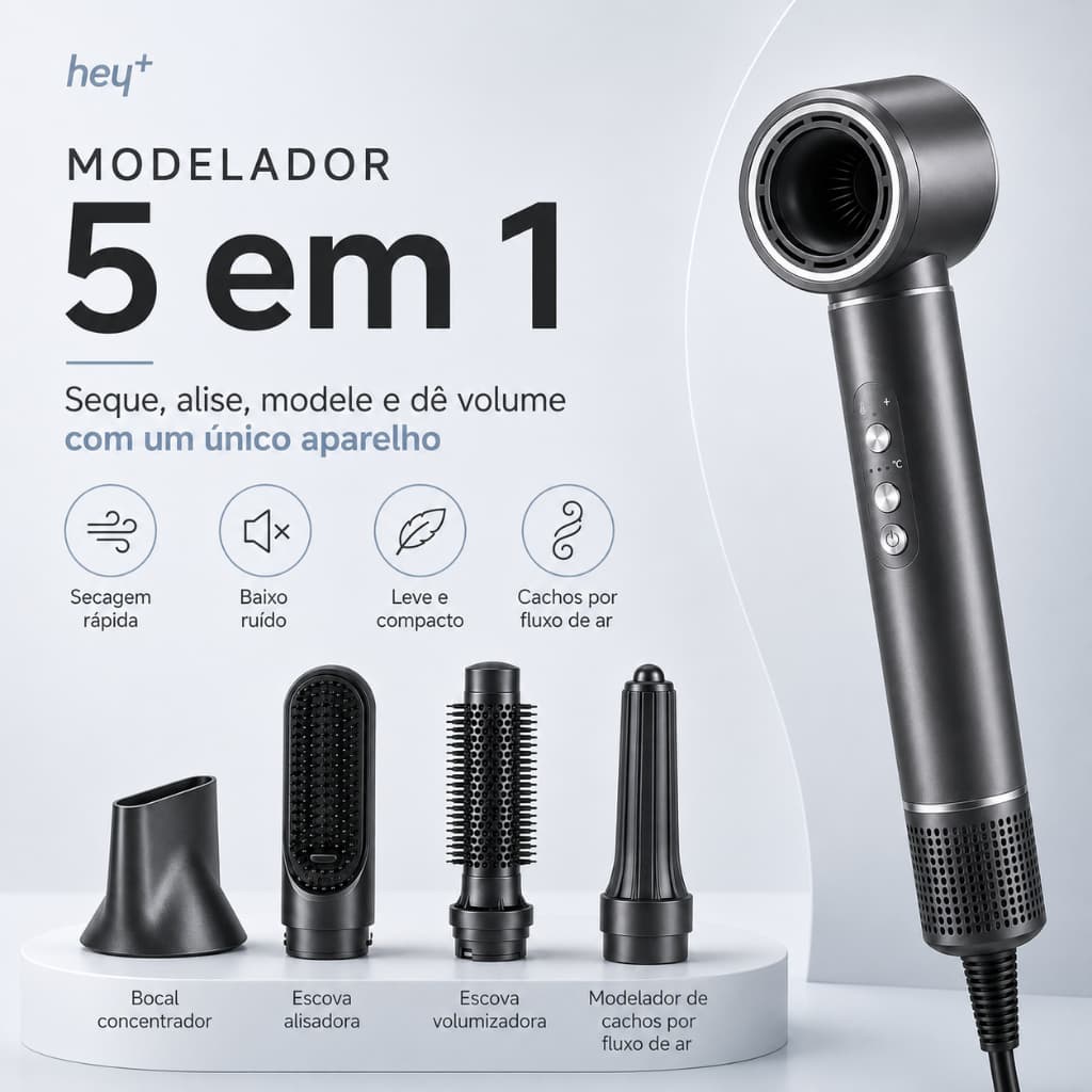 Kit Secador de Cabelo 5 em 1 1300W Profissional com Bicos Magnéticos Substituíveis – Alta Velocidade Multifuncional