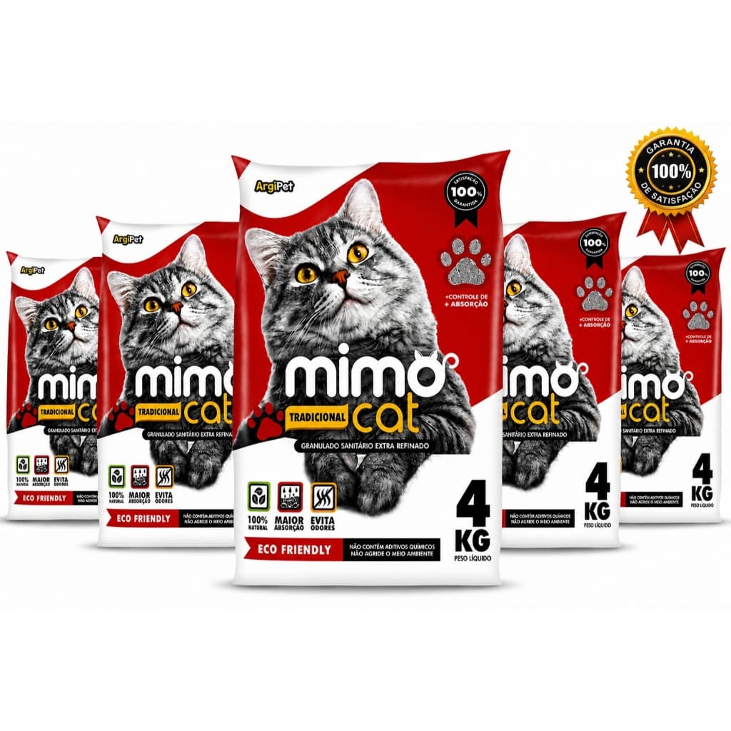 KIT 5 Areias de Gato Sanitária Higiênica 20KG Natural Super Absorvente Biodegradável Anti-Odor Mimocat Tradicional