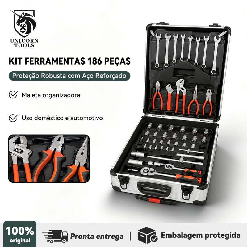 Unicorn Kit Completo De Ferramentas Mecânicas 186 Peças Para Reparo De Veículos E Residência