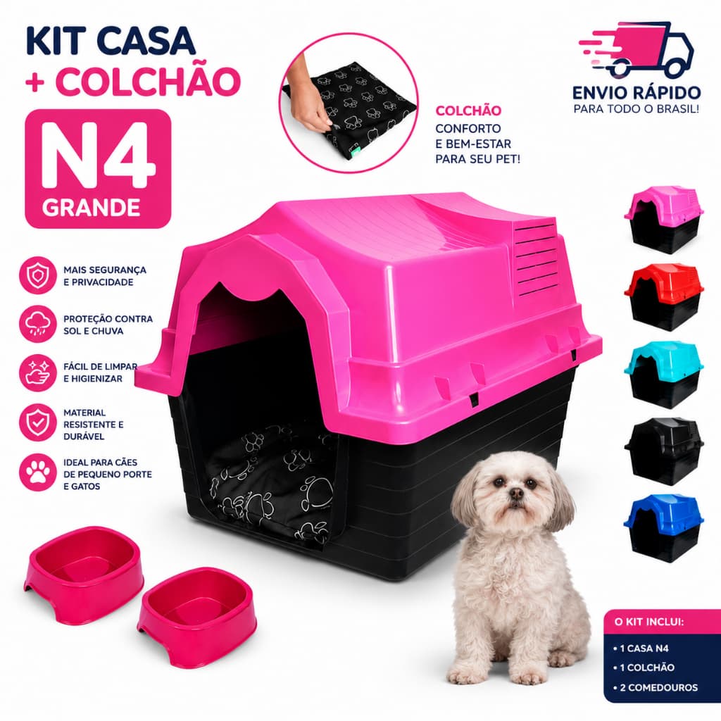 Casinha de Cachorro N4 + Comedouro Bebedouro 2 Em 1 Caminha Para Cachorro Casa Cachorro