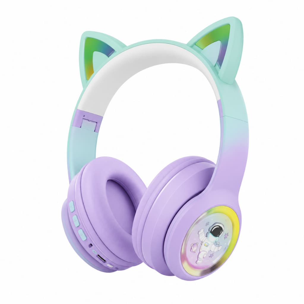 Headset Gamer Bluetooth Cat Ear RGB com Microfone LED Colorido para PC Celular Notebook