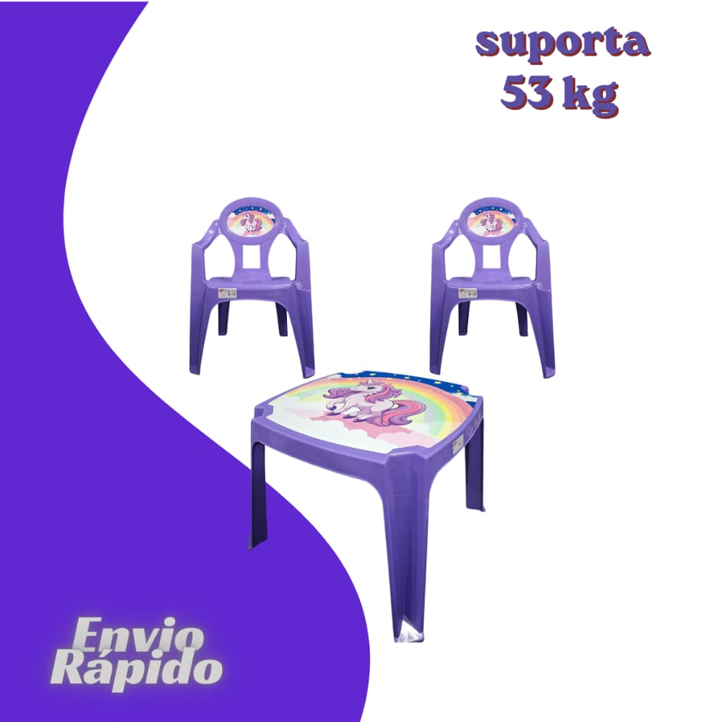 Kit Mesa Infantil + 2 Cadeira Plástico Resistente Para Alimentação Estudo Banco Poltrona Reforçado