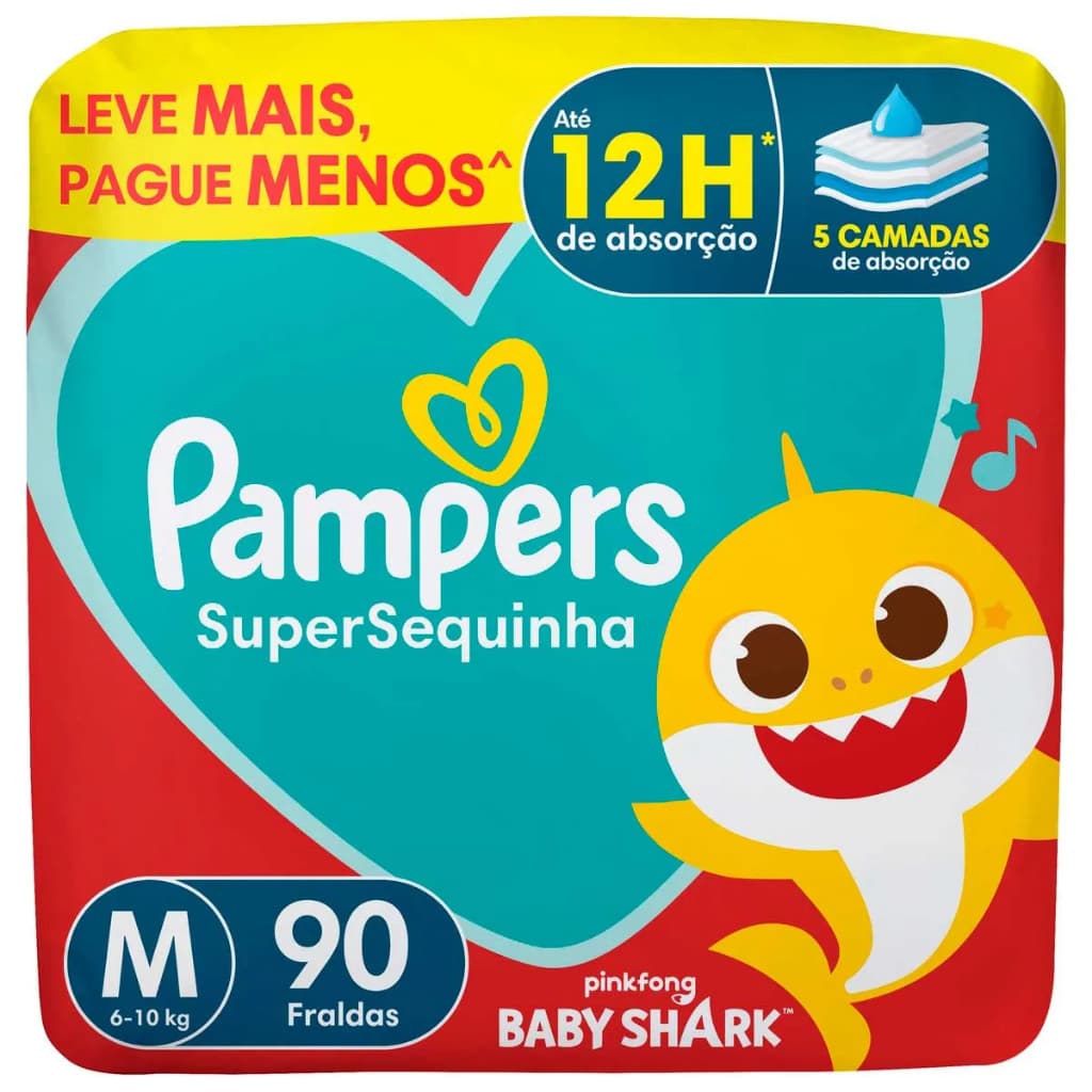Pampers Supersequinha Fralda Descartável - Conforto e Secagem Noturna para Bebês M-90 Unidade