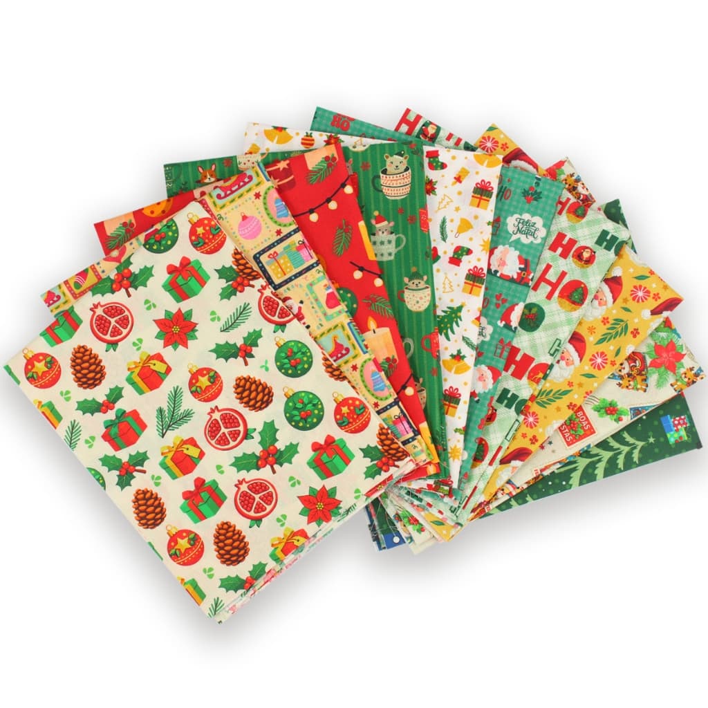 Kit Tecido Tricoline - 10 Cortes 50x75cm - Natal Patchwork