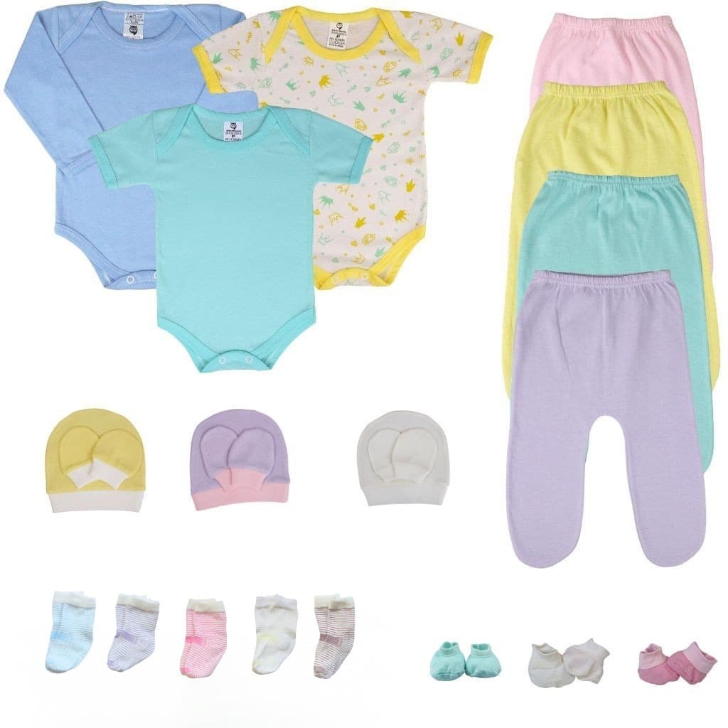 Kit Enxoval Body Mijão Touca e Alongador  21 Peças Bebê Menino e Menina 100% Algodão