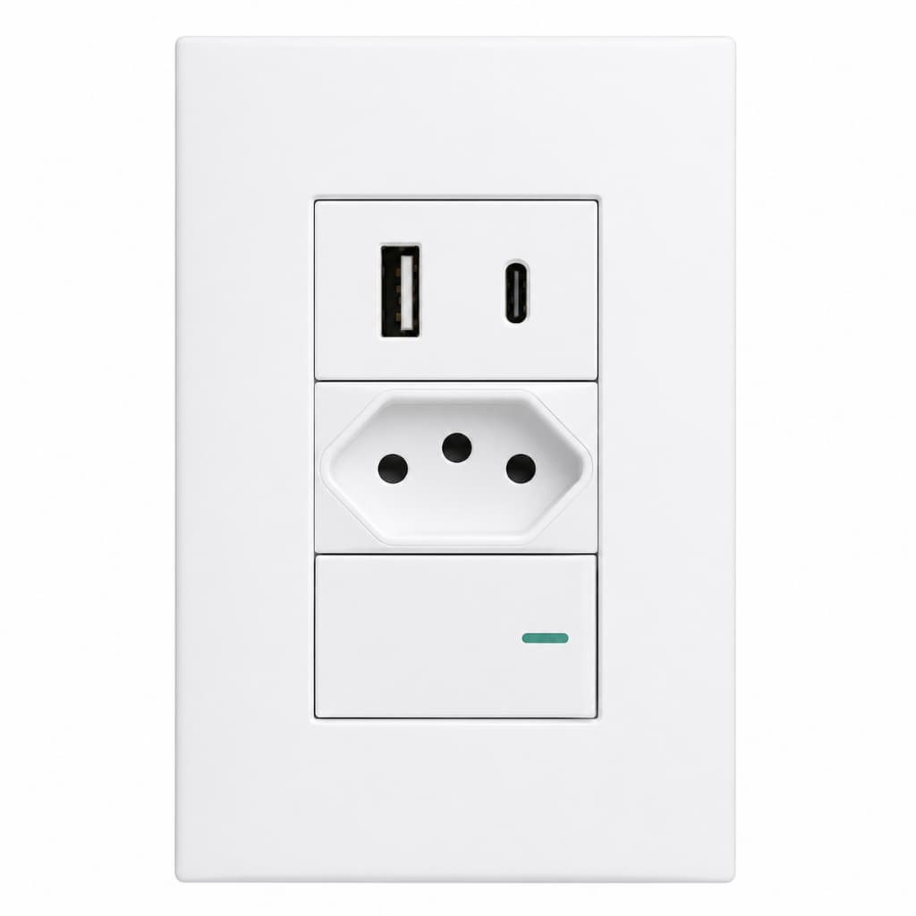 Tomada de Parede com USB USB-C Carregador Rápido Turbo para Celular Tablet Dispositivos Eletrônicos