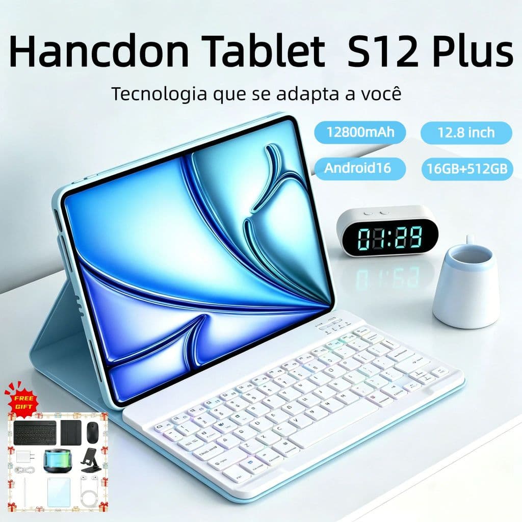 Combo with Keyboard and Mouse Hancdon  S12 Plus-12.8"inch 16GB+512GB Android 16 12800mAh Ideal for Studies and Games 5G