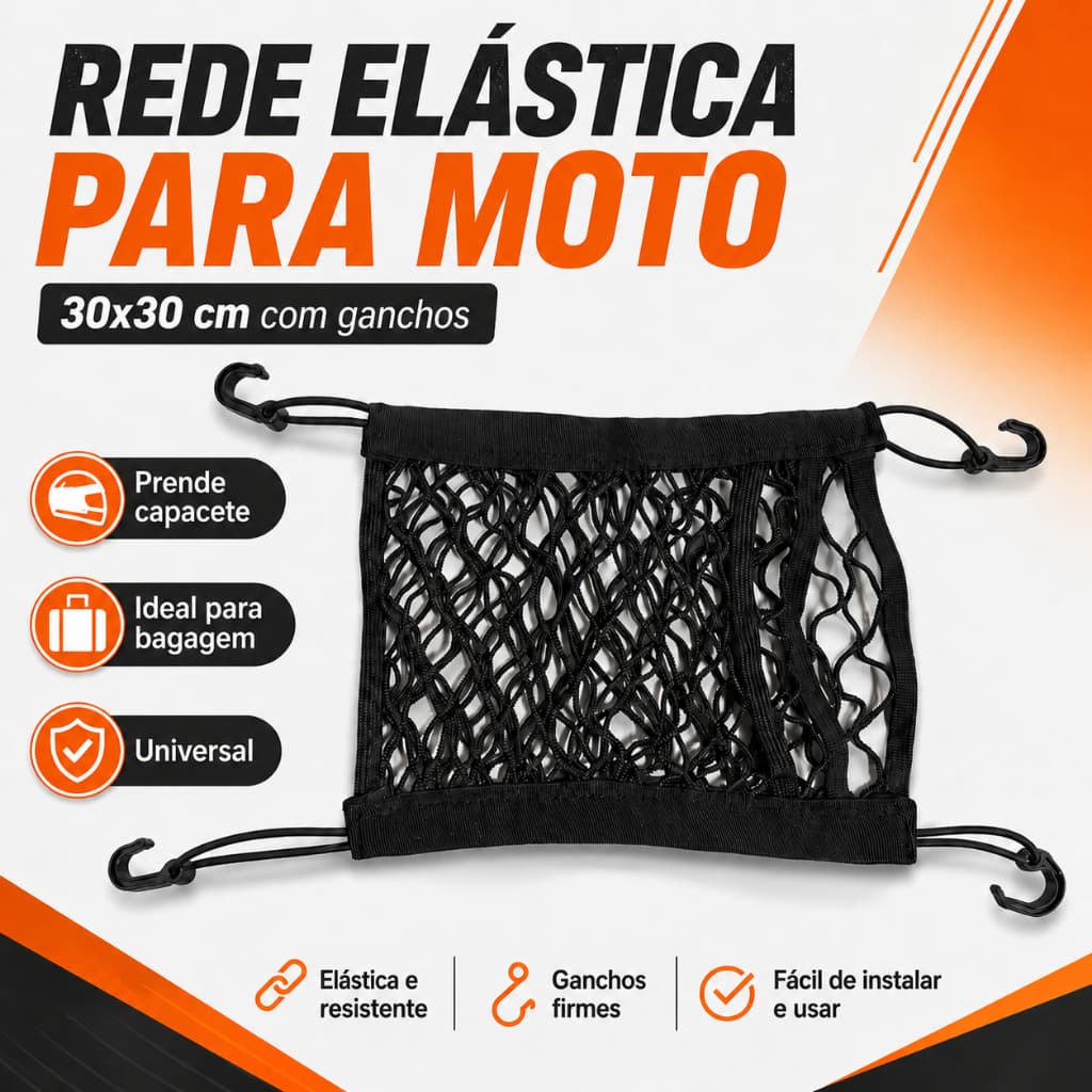 Rede Elástica para Moto 30x30cm Dupla Camada com Ganchos Redinha Aranha para Capacete Bagagem e Carga
