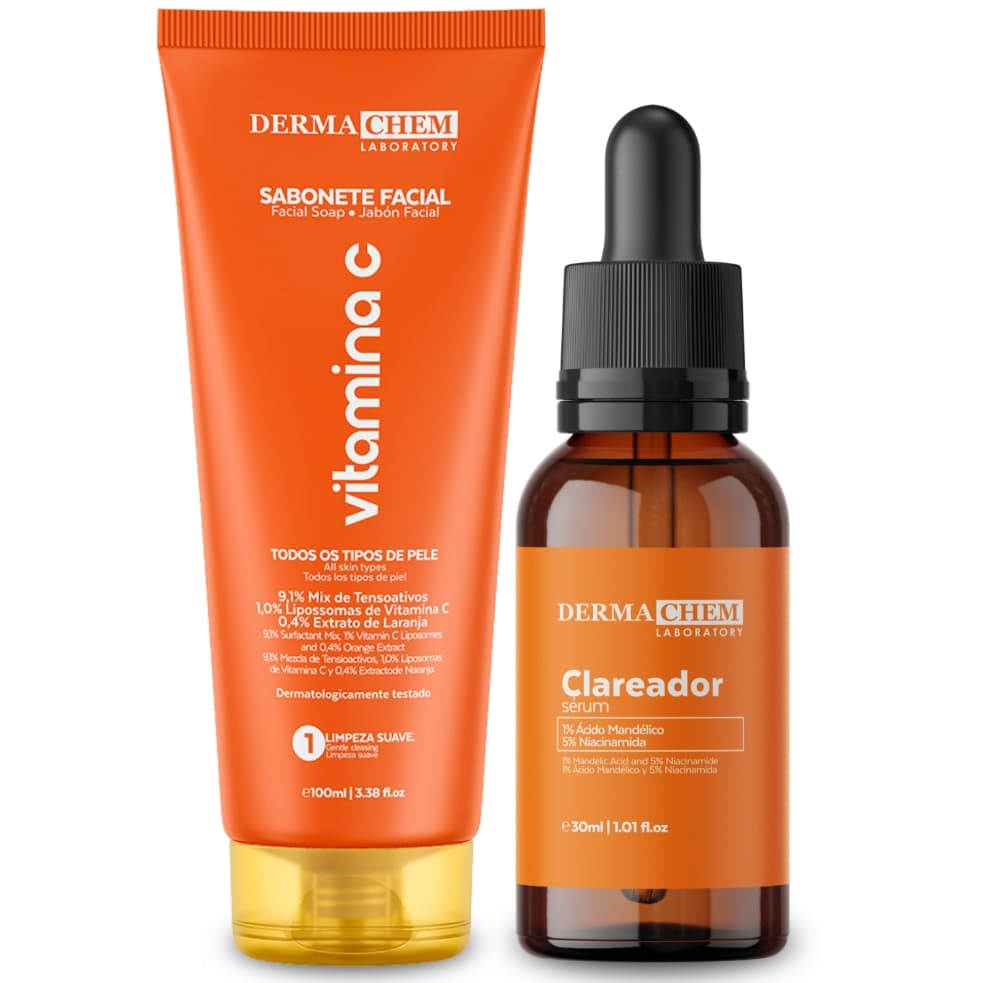 Kit Skincare Dermachem Sabonete Facial Vitamina C + Sérum Clareador Bioretinol Peptídeos Rosa Mosqueta Peônia Hialurônic