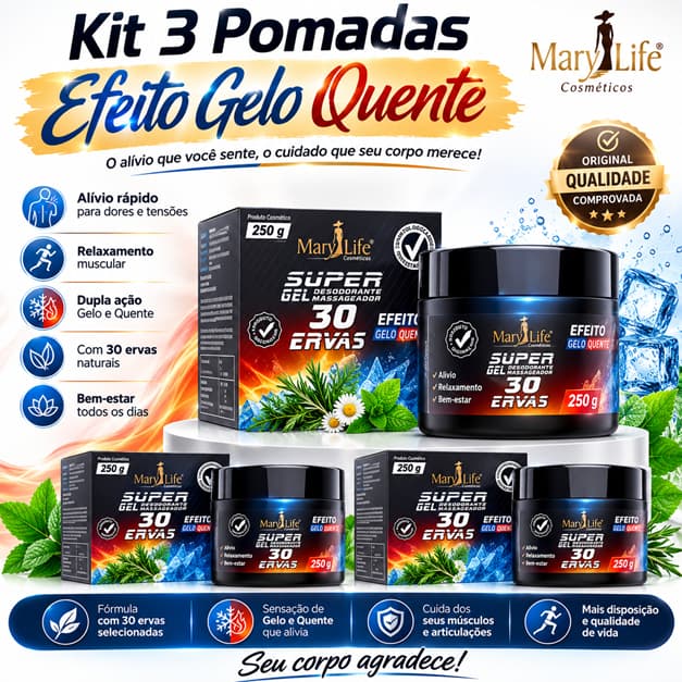Kit 3 unid Super Gel 30 Ervas 250g Mary Life