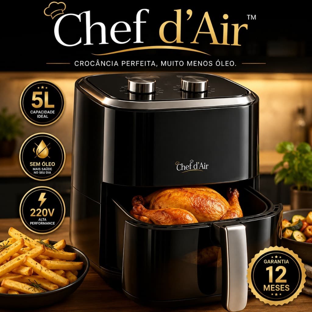 Fritadeira Sem Oleos Com Capacidade De 5 Litros Preto Potente Air Fryer 220v