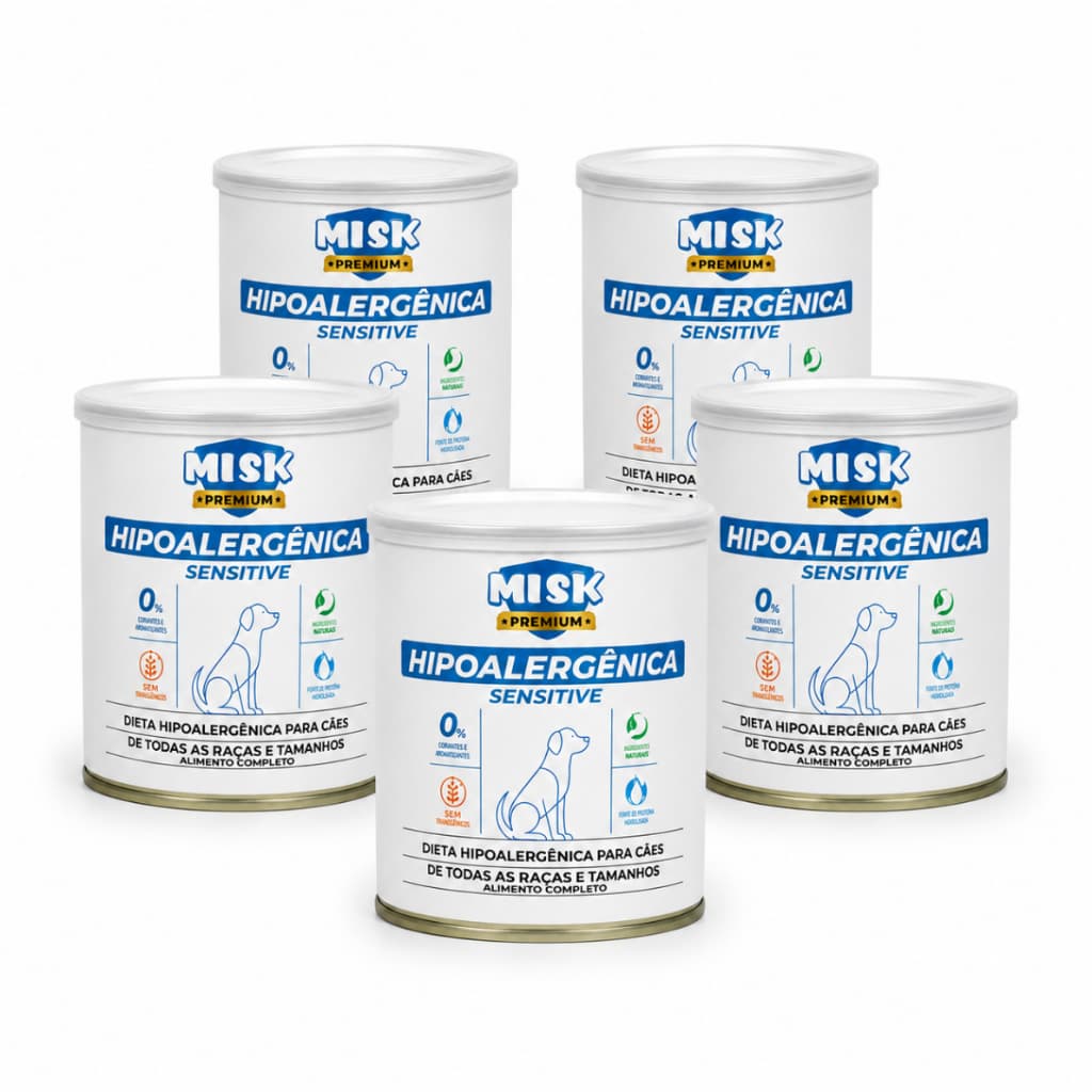 Kit 5 Latas Ração Úmida Misk Cães Cachorro com Alergias Hipoalergênica Hypoallergenic Diet