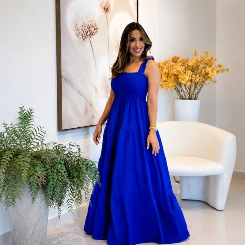 Vestido Longo em Duna Alça Babado