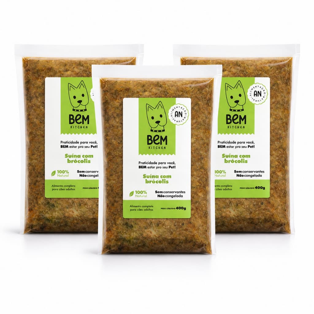 Kit 3  Ração Natural para Cachorro Suína com Abobrinha 400g Comida Natural Saudável Sem Conservantes
