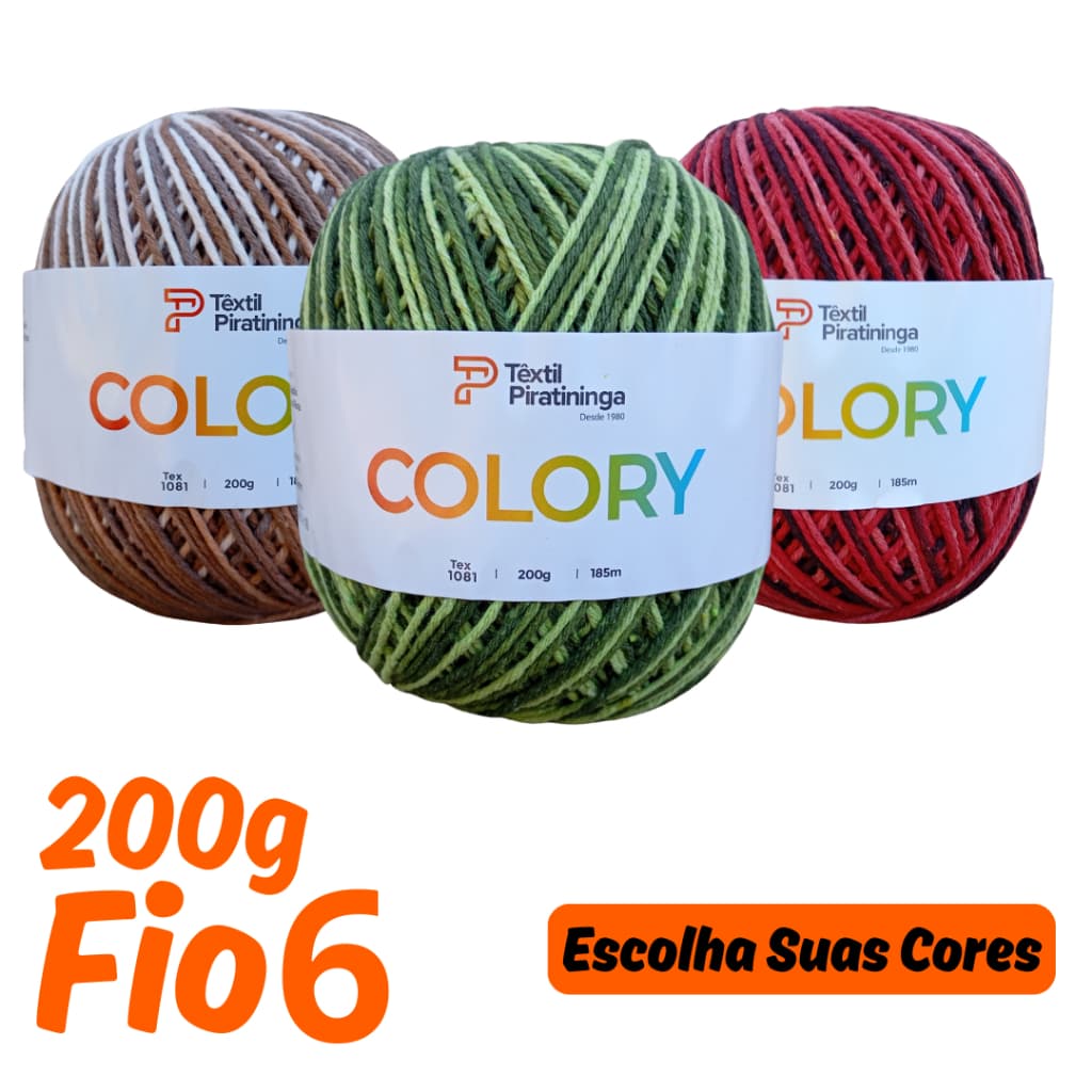 Barbante Colory Fio 6 200g 185m para Crochê Bolsas Sousplat Tapetes Artesanato