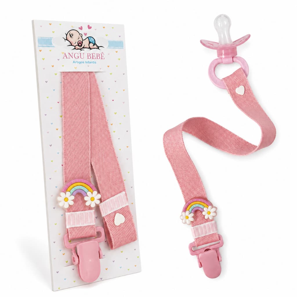 Prendedor de chupeta Flor Arco-íris Menina Rosa Bebê Suporte Para Chupeta Angu Bebê
