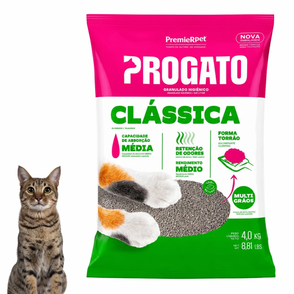 Areia Sanitária Grãos Classic Higiênica P/Gato Adulto Filhote Todos Tamanhos Classica Progato 4kg