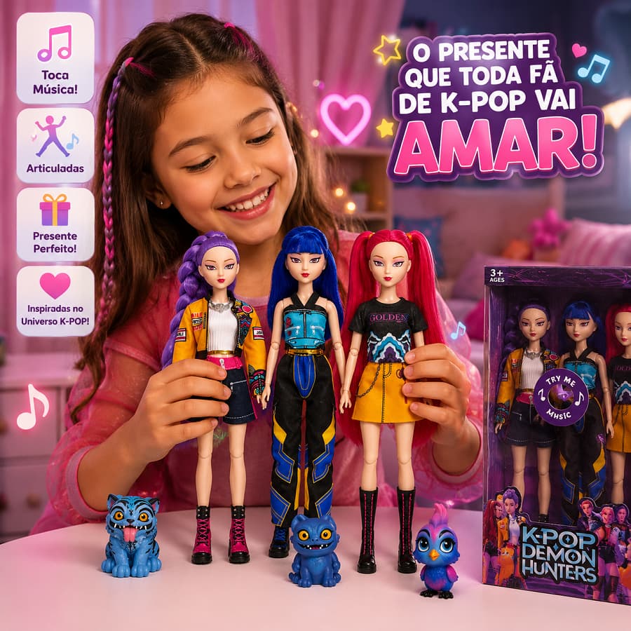 kit 3 Boneca Guerreiras K-pop Demon Hunters  Articuladas Musical