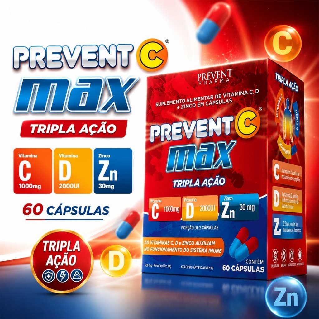 Prevent Max Tripla Acao Vitamina C D E Zinco - 60 Caps