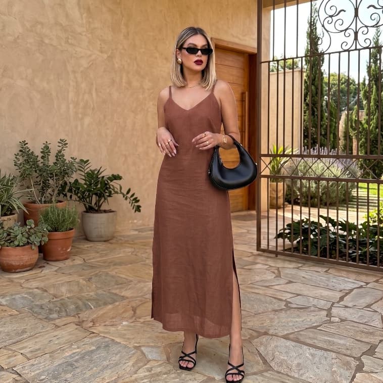 Vestido Feminino Longo Viscose Com Alcinha Estilo Casual Evangelico Feminina Midi Regulavel Premium