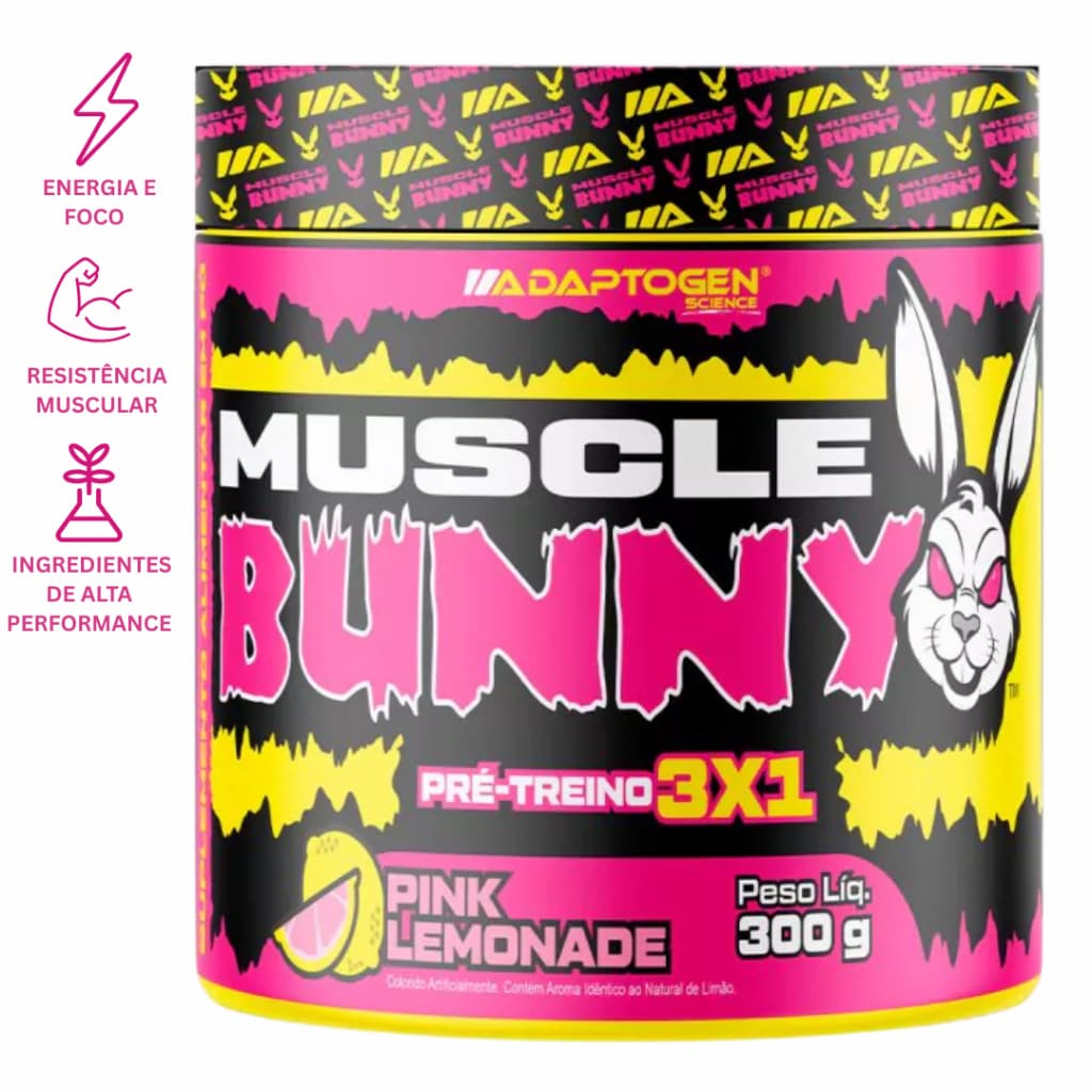 Pré Treino Muscle Bunny 3x1 300g - Adaptogen Science Original - Pré-Treino Termogênico e Diurético