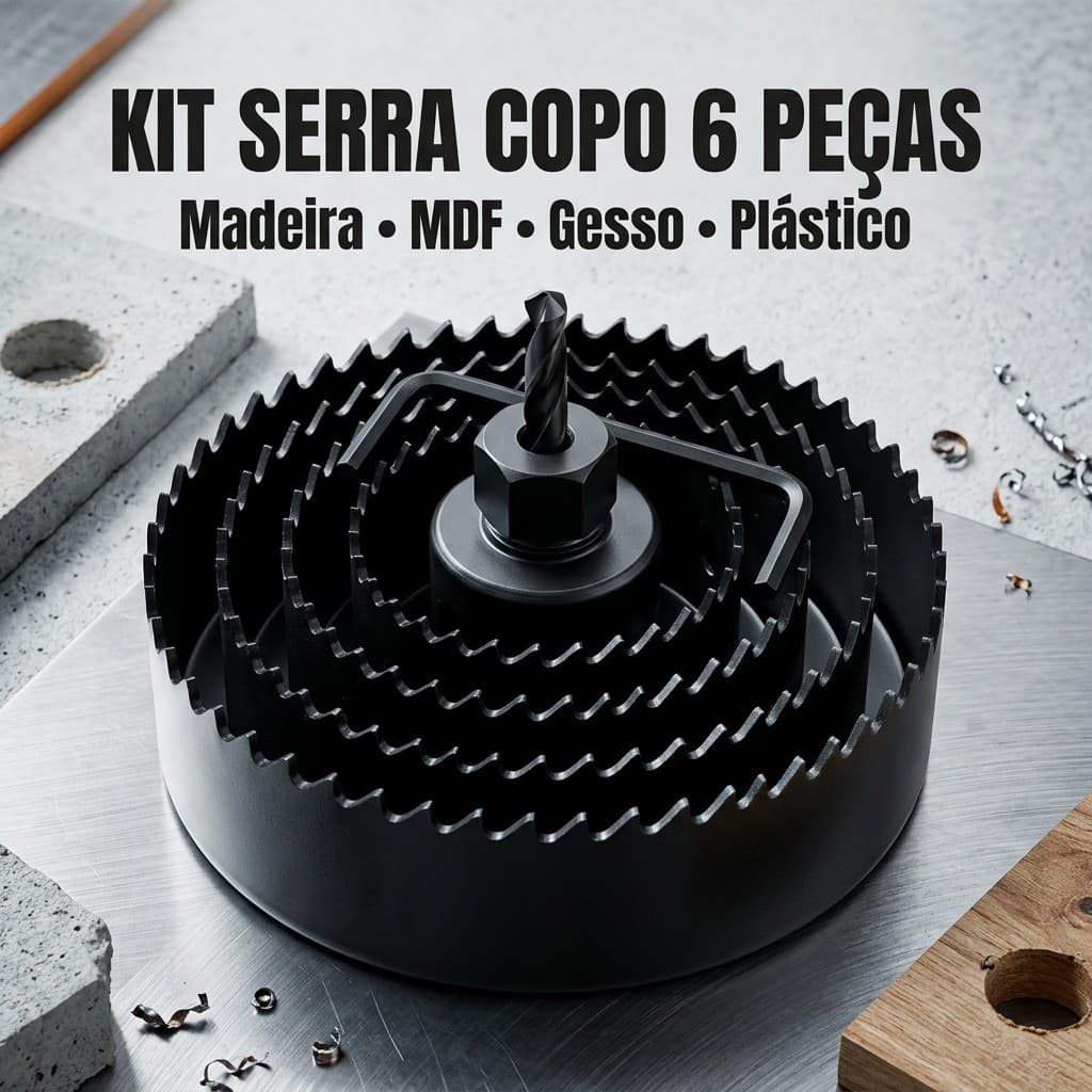 Kit Serra Copo 6 Peças para Furadeiras Jogo Completo Vários Tamanhos Uso Profissional