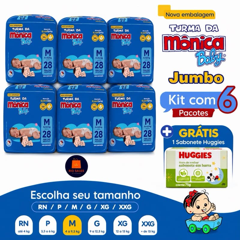 Kit 6 Fralda Descartavel Bebê + Lenço Pomada e Sabonete Infantil