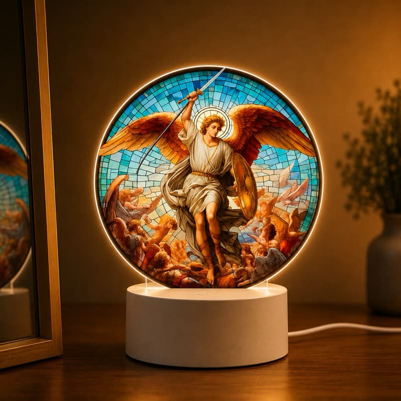Luminária LED São Miguel Arcanjo | Proteção e Fé | Decoração e Presente Religiosa