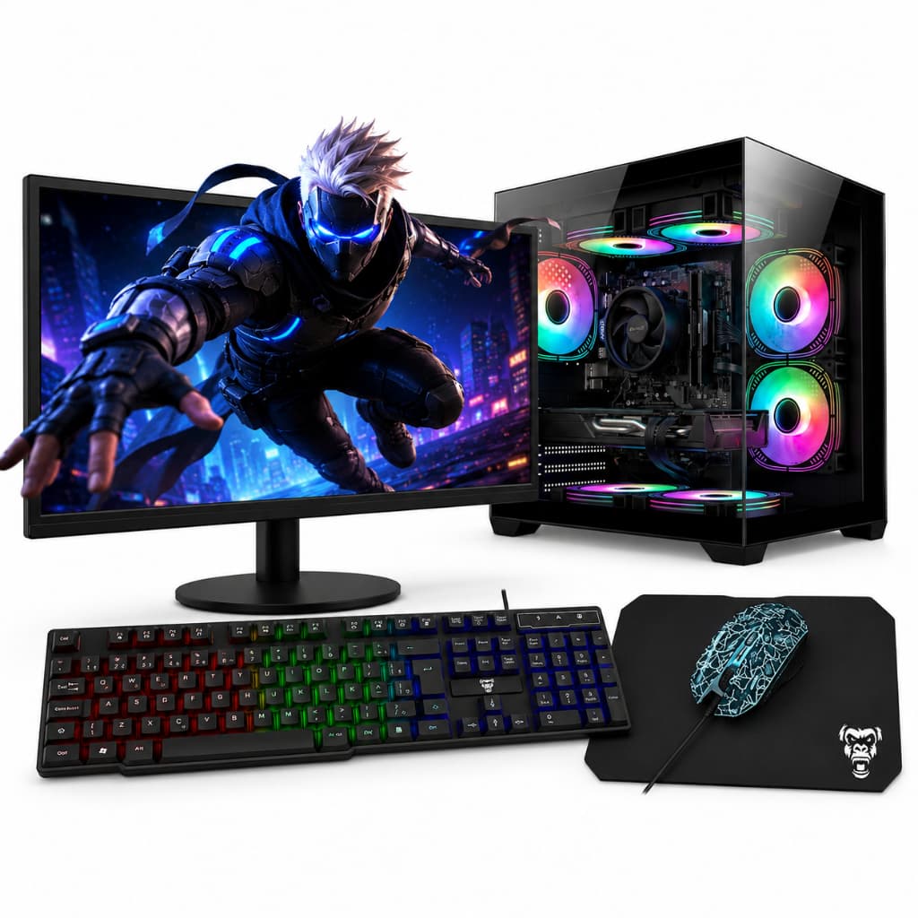 PC Gamer Completo Urias Ryzen 5, RX 580 8GB, 16GB Ram, SSD, Monitor 19,5 + Kit Gamer Computador